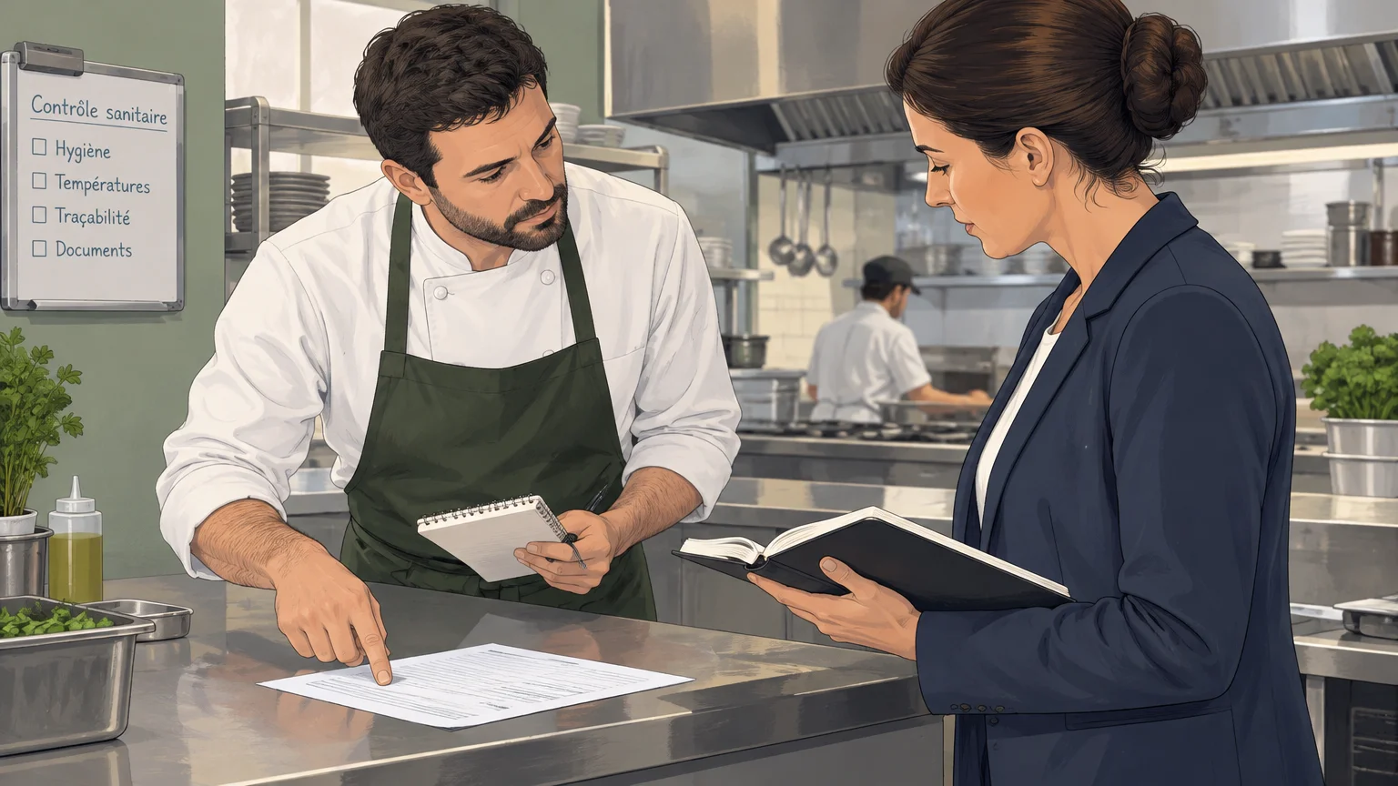 Échange documenté entre un responsable de restaurant et un inspecteur